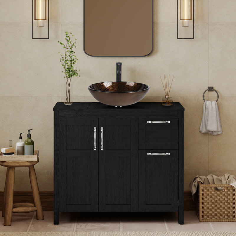 36" Free-Standing Modern Single Bathroom Vanity With Sink, Black
