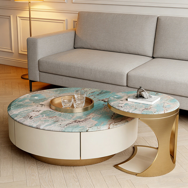 Bunching Tables Coffee Table, 15" H x 35.4" L x 35.4" W, Gold