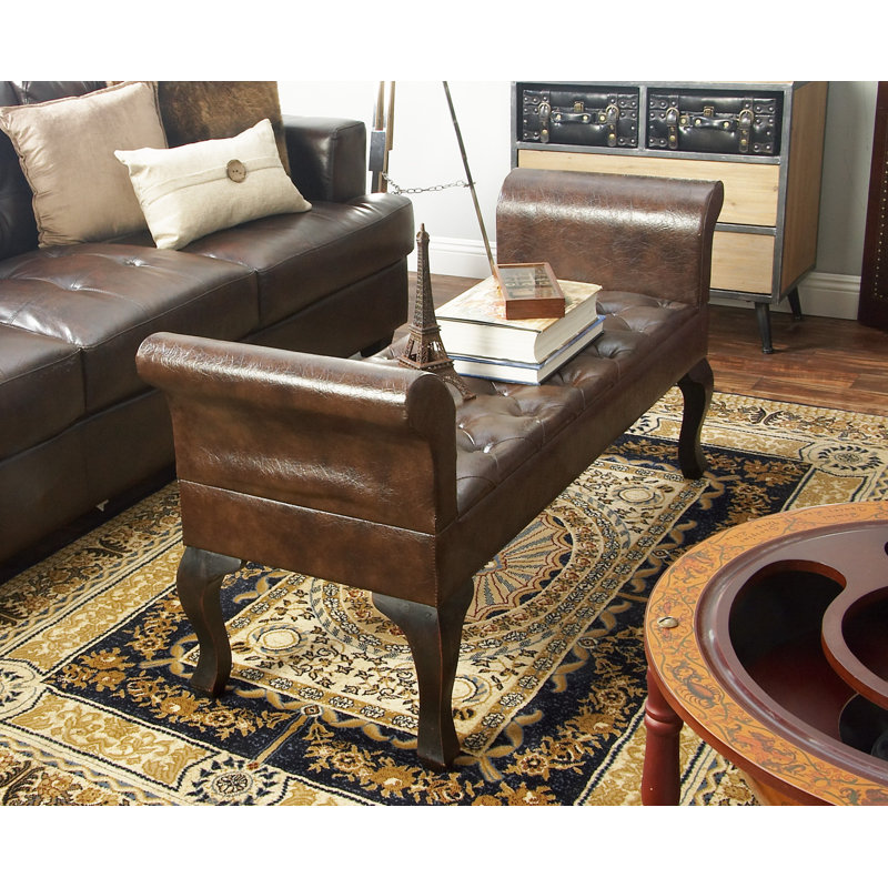 Modern 53'' Walnut Brown Leather and Wood Entryway Bench
