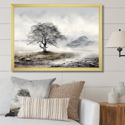 Monochrome Misty Tree Landscape II - Floral Wall Art Living Room