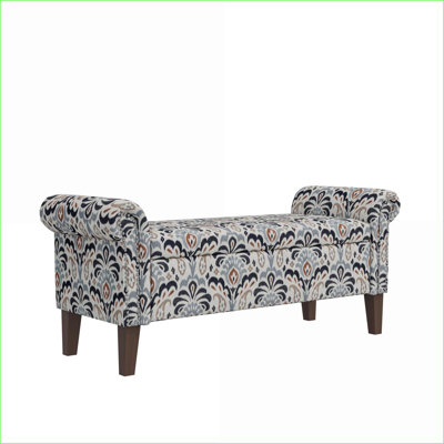 Bench Ottoman with Storage, Floral Bonsai Polyester for Bedroom/Living Room | Walnut Brown | Engineered Wood