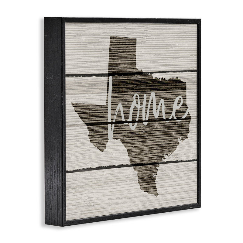 «Texas Home Typographie Map», reproduction d'impression, Giclée encadrée noir minuit, H 12 po x l 12 po