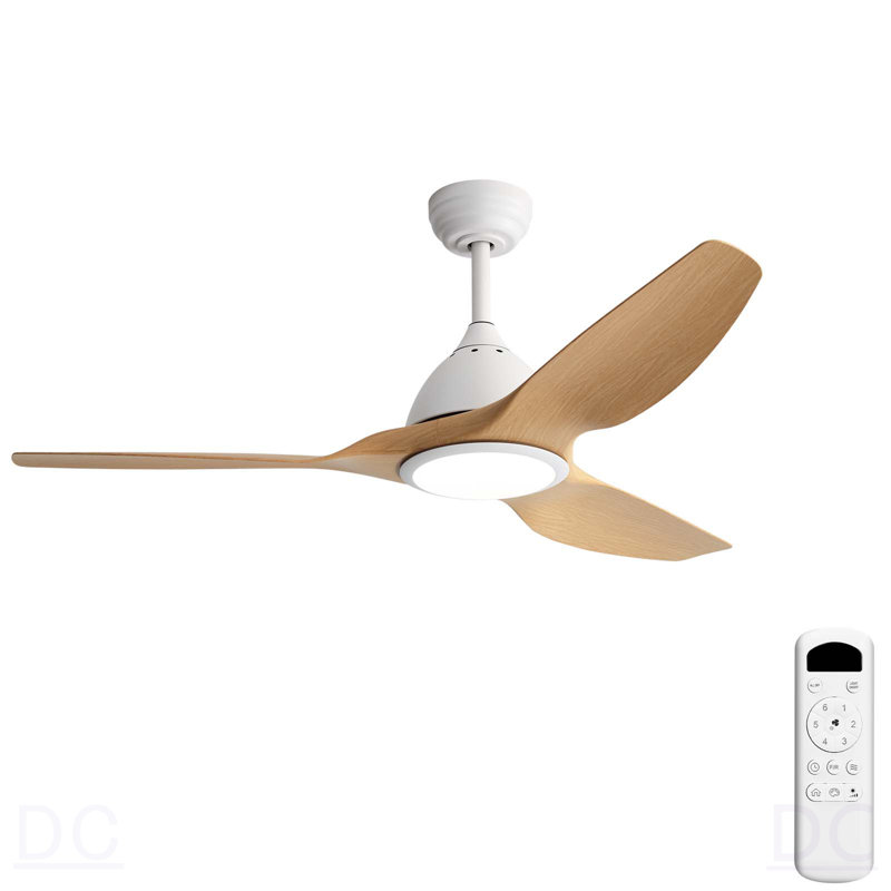 Ventilateur de plafond de 52 pouces avec lumière 22W 3 couleurs à DEL à fonction de mémoire à intensité variable réversible avec moteur à courant continu 1H 4H 8H pour les grandes pièces