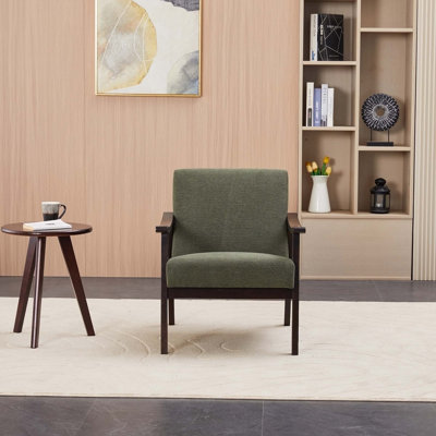 Medieval-Inspired Modern Armchair With High Back, Antique Green Upholstery, Solid Wood Legs, Perfect For Living Room Or Bedroom Relaxation.