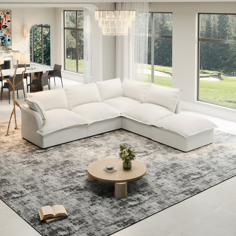 Canapé rembourré, Canapé modulaire Cloud, Mélange de lin blanc