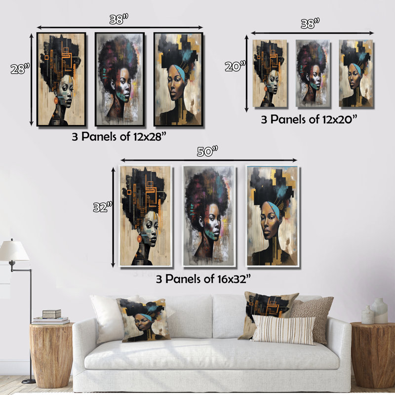 «Urban Queen Contemporary African», 3 pièces, Cadre naturel flottant, H 32 po x l 48 po