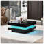 Design minimaliste ultrabrillant avec lumières DEL, table basse carrée à 2 niveaux, table centrale pour le salon, 31,5 po x 31,5 po x 14,2 po, noir