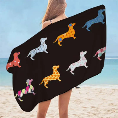 Dog Bath Towel Soft Microfiber Beach Towel Bathroom Adult Absorbent Beach Mat Cartoon Dachshund Swimming Towel 30*63inch