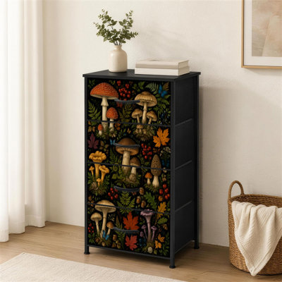4-Drawer Dresser for Bedroom Seamless mushrooms plants insects berries chanterelles white mushroom Small Tall Clothes Dresser for Closet Organizers with Chest of Drawers Fabric Storage Bins Dressers