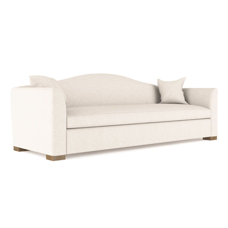 Horatio Camelback Taper Curved-Arm Sofa, Plush Velvet Alabaster, 33" H x 84" W x 40" D, Weathered
