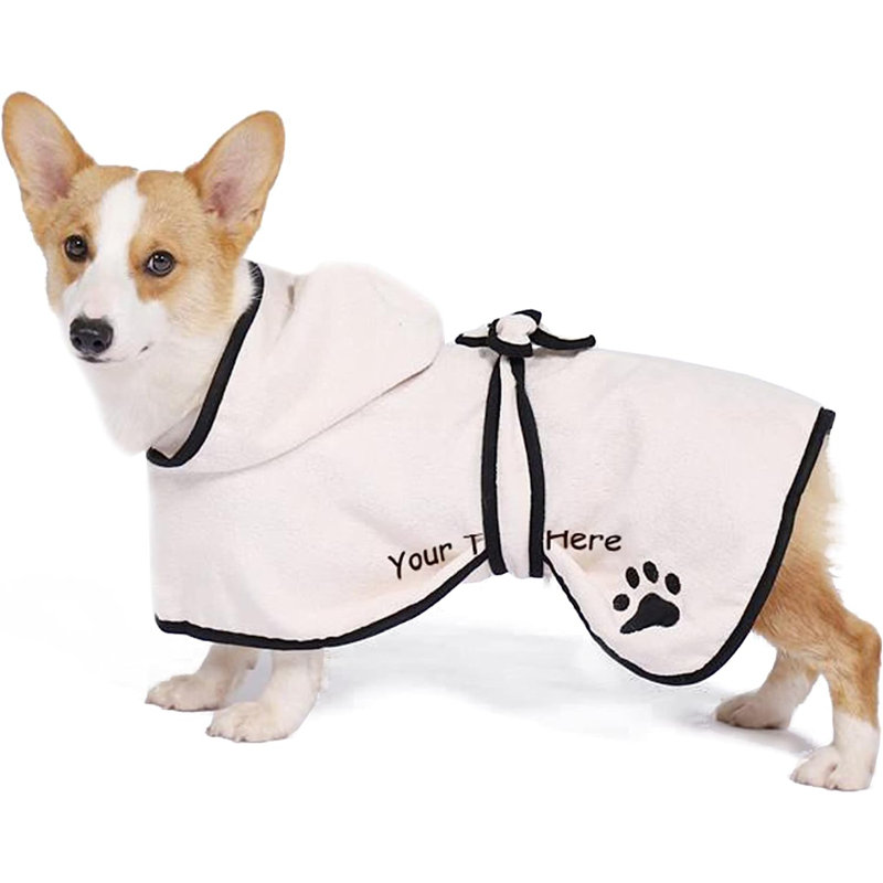 Serviette de bain pour chien avec nom et peignoir pour chien, TG, Oui, Blanc