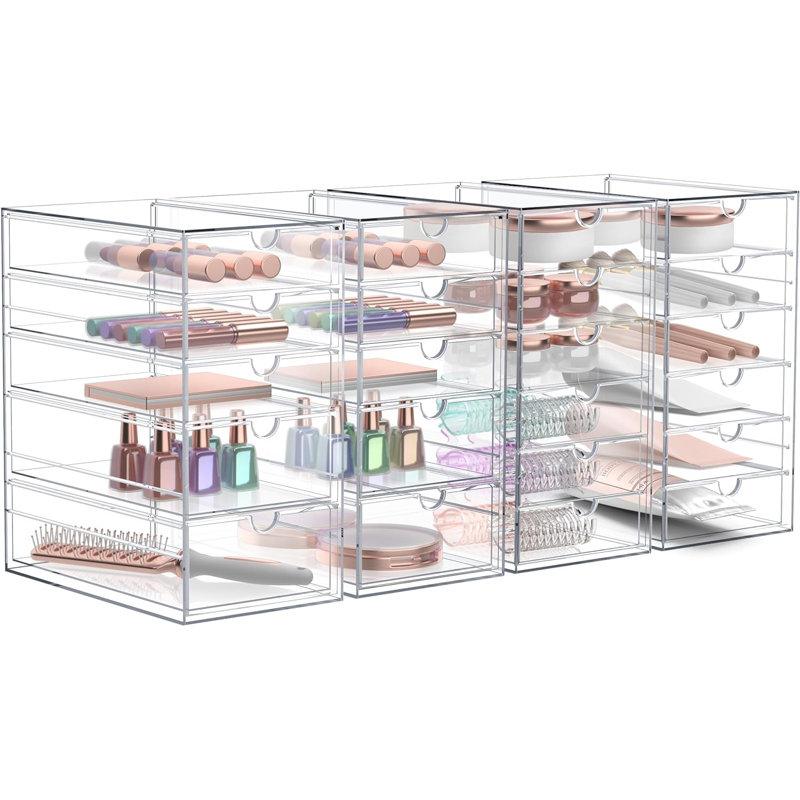  Ensemble de 4 organisateurs de maquillage transparents en acrylique empilable 4 tiroirs