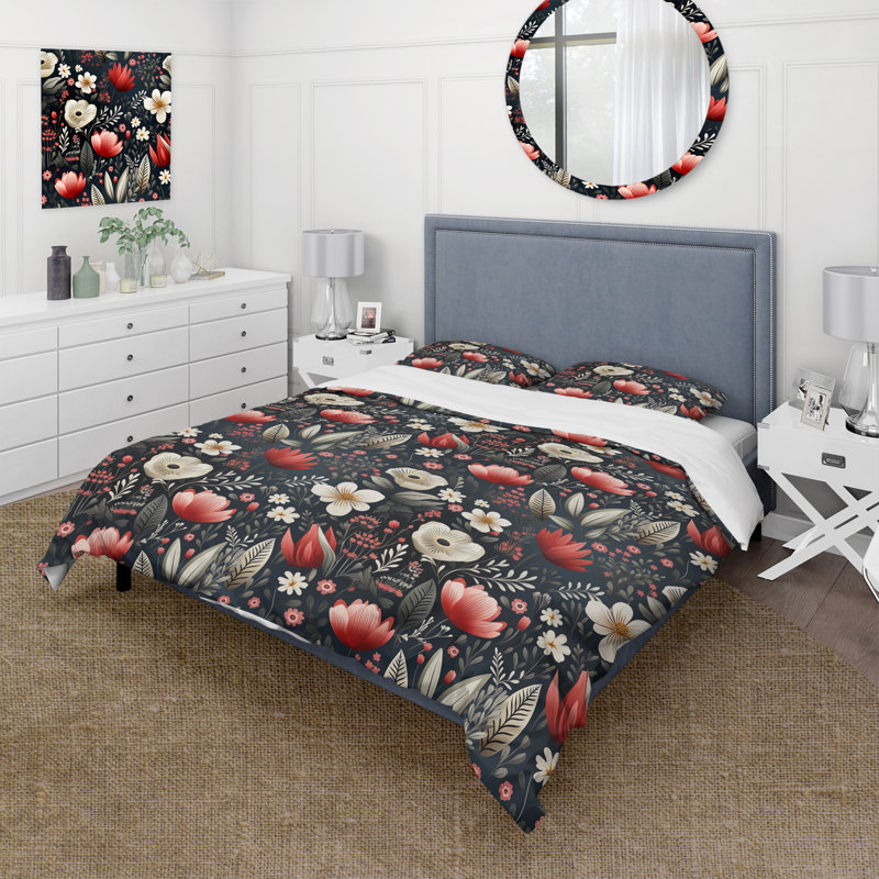 Rustic Red And White Garden Charm - Ensemble de housse de couette à motif floral
