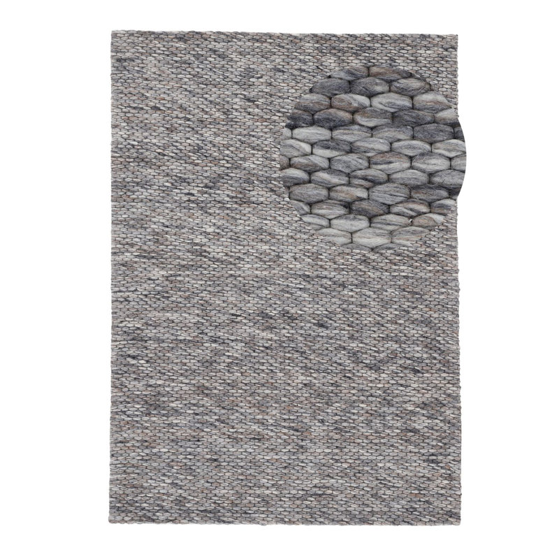 Handcrafted Wool Rug in Grey Melange, Rectangle 60 x 90cm
