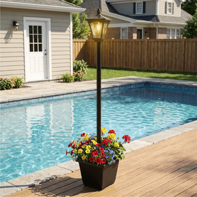 64" Solar Lamp Post Light with Planter, Glass Solar Garden Lights Outdoor Waterproof Solar Pole Lights Patio Decor, Warm White