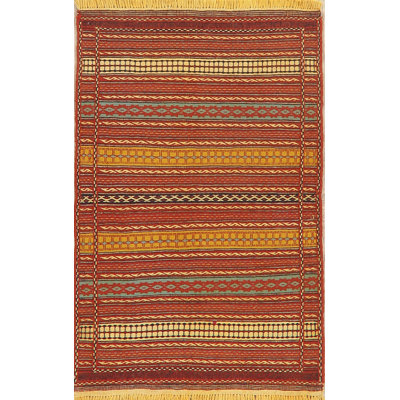 Tapis unique en laine noué à la main nouvel âge de 3 pi 4 po x 5 pi 1 po orange Nizamettin