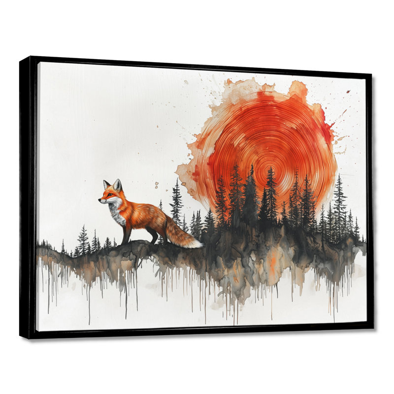«Silent Fox In Forest Landscape III», art mural renard, H 34 po x l 44 po, Avec cadre, Noir