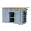 Grand îlot de cuisine de 53 pouces avec rallonge, prise de courant, support de rangement interne de porte, chariot de cuisine sur roulettes sur 5 roulettes avec 5 supports latéraux ouverts pour la cuisine, gris bleu