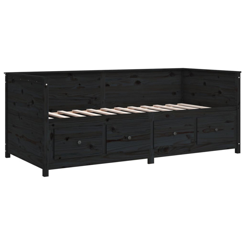 vidaXL Day Bed without Mattress Bed Base Platform Bedstead Solid Wood Pine, Black, 35.4 x 78.7 in