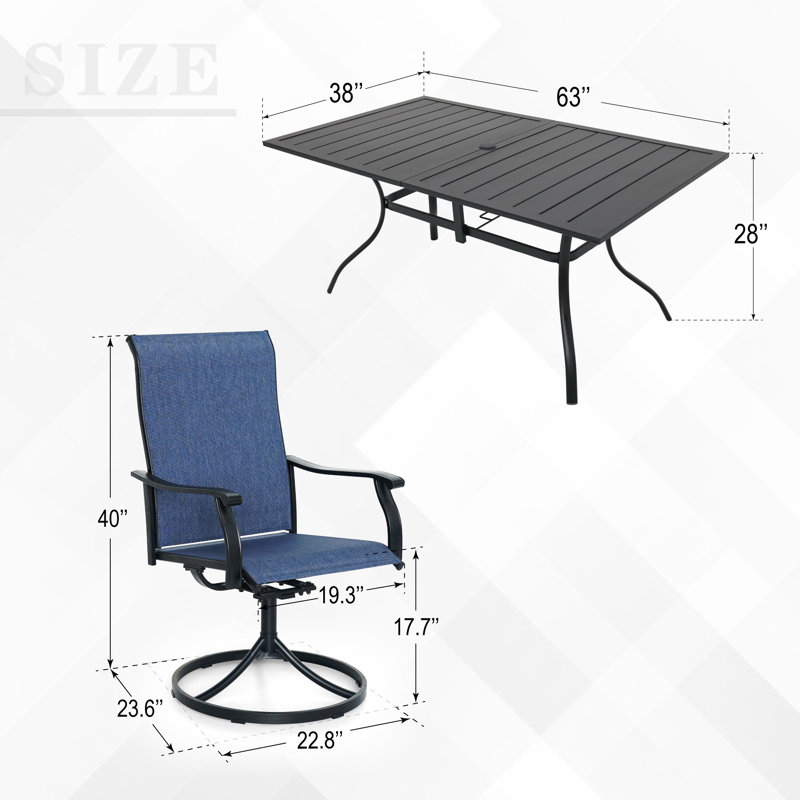  Ensemble de salle à manger rectangulaire pour 6 personnes 63 po Callaghn, Bleu