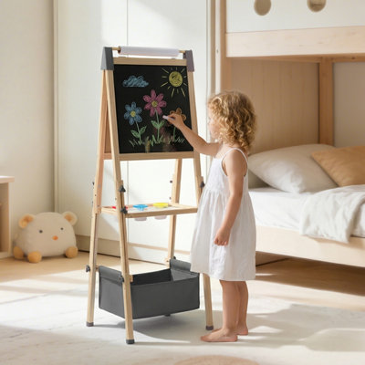 Kids Art Easel Double-Sided Art Easel with Whiteboard and Chalkboard for Painting