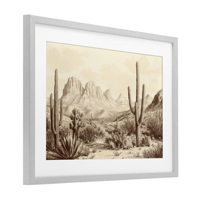 Paysage désertique, impression de cactus rétro sous verre, design par Petal Prints Design