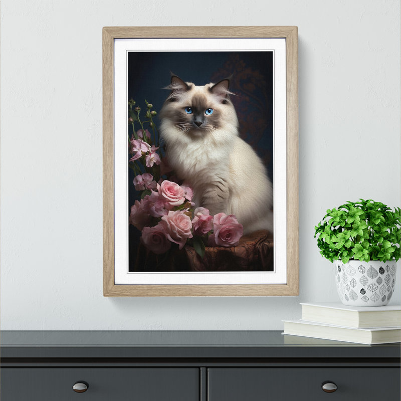 Ragdoll Cat Classicism - Single Picture Frame Print on Wood, Oak Framed, 34cm H x 25cm W x 2cm D