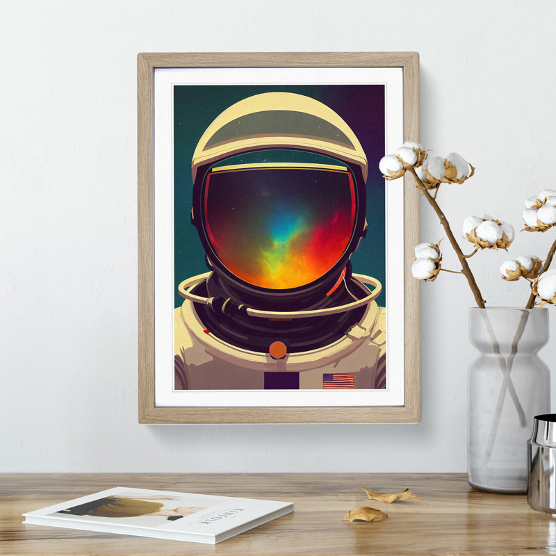 Astronaut Helmet - Single Picture Frame Print, 46cm H x 34cm W x 2cm D, Oak Framed
