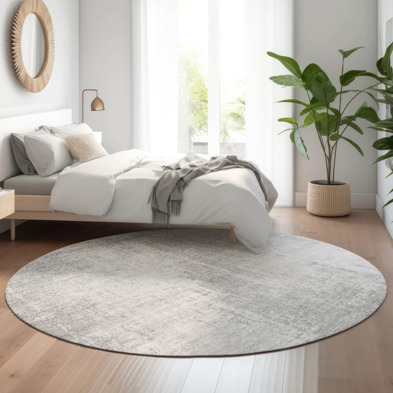 Premium Machine Washable Prisco Silver Rug, Round 8'