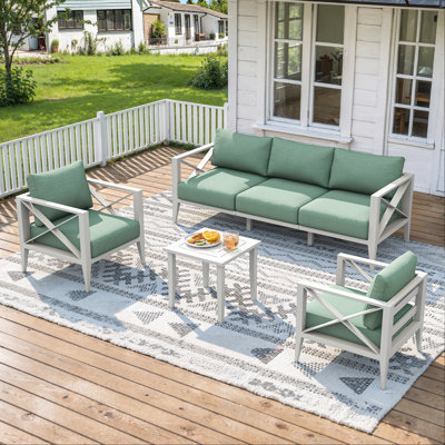 6-Piece Oversized Aluminum Patio Furniture Set–White Outdoor Conversation Sofa Set with Coffee Table, Deep Seating, Rust-Proof, All-Weather for Backyard, Deck, Balcony