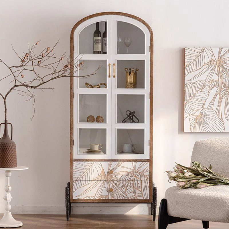 Blanc + vitrines en bois massif Burlywood