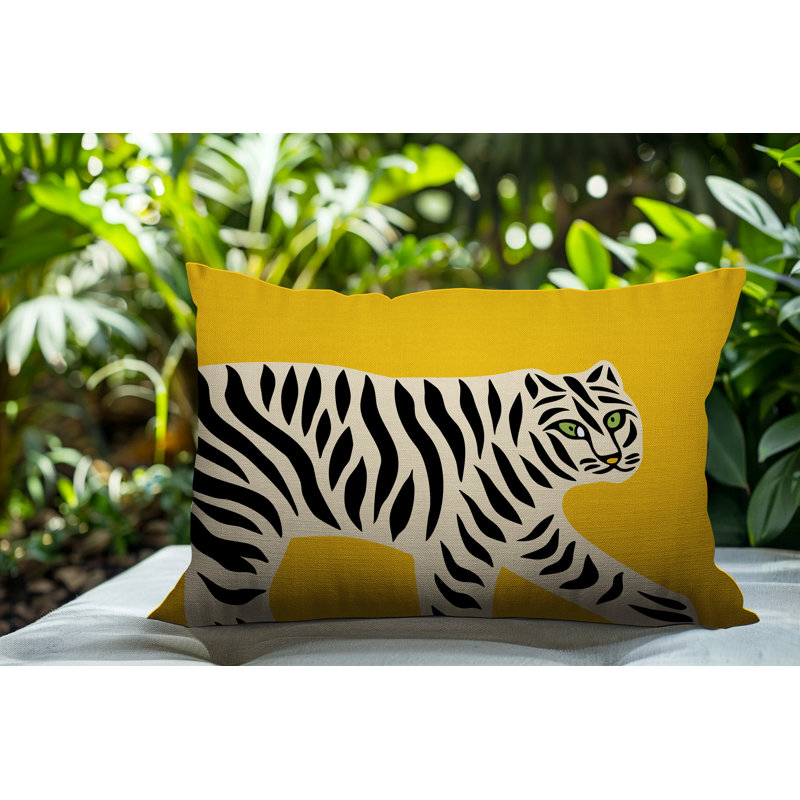 Oreiller rectangulaire intérieur / extérieur Gigi Tiger, Jaune, H 20 po x l 14 po