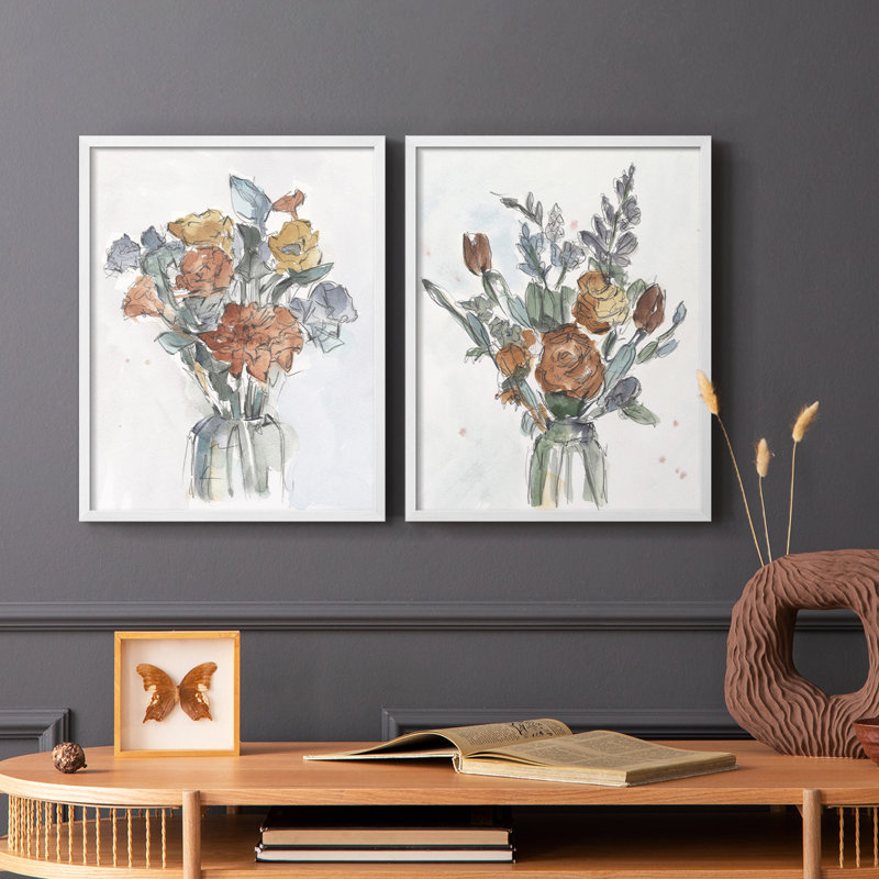 Arrangement floral aquarelle I - impression encadrée de qualité supérieure - prête à être accrochée - aucun clou requis - aucun clou requis