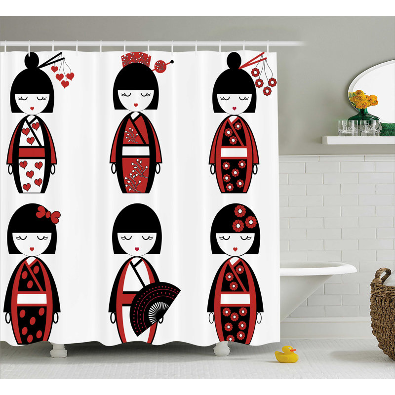  Rideau de douche Asian Geisha Dolls, H 75 po x l 69 po