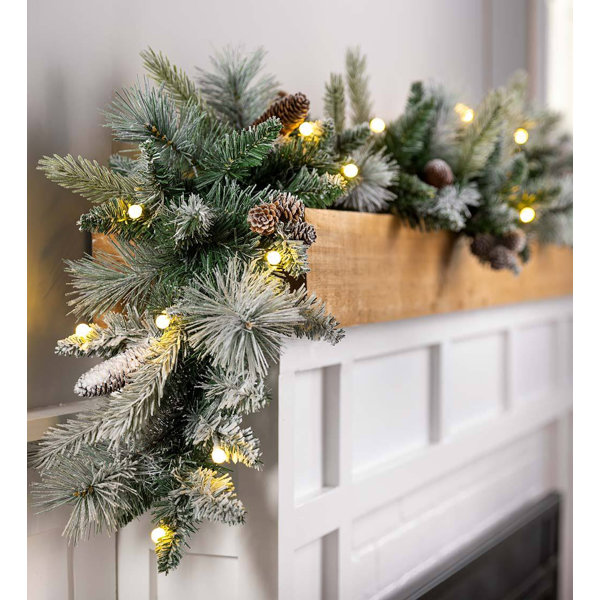 Light Garland with Snowy Pine Cones Christmas 108in. Lighted Faux