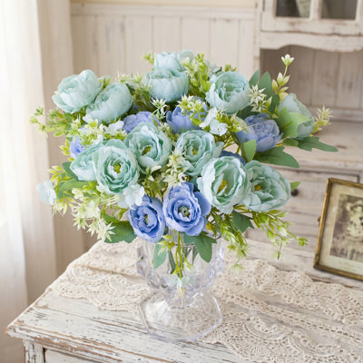 Bouquet de fleurs de pivoines artificielles, ensemble de 4 fausses fleurs de 13 pouces avec verdure pour décoration de vase de mariage