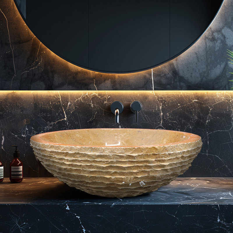 Handmade Marble Onyx Bathroom Sink, 15”, Round Vessel Sink, Amber