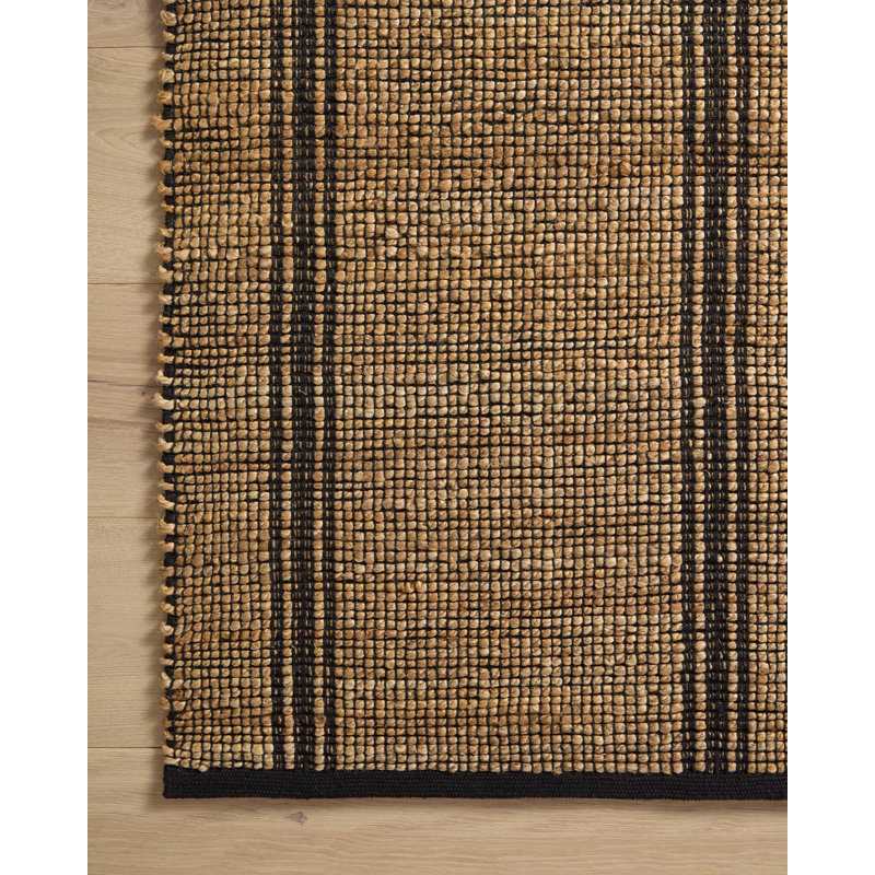Natural and Black Rectangular Cotton and Jute Rug, 4' x 6'