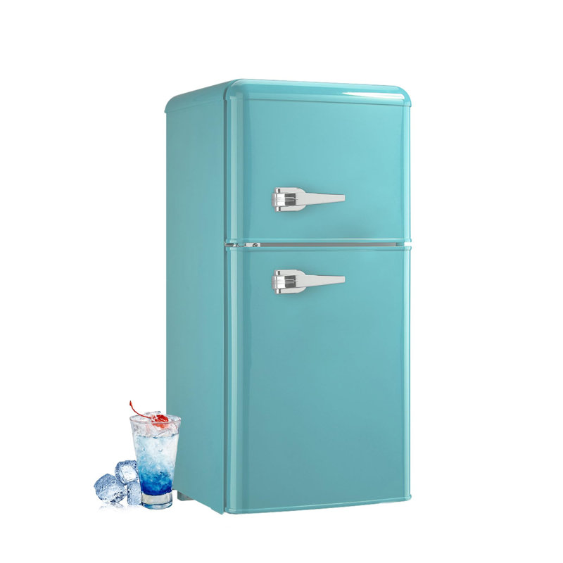3.5 Cu.Ft Retro Mini Refrigerator with Freezer, Adjustable Thermostat (-0.4°F to 46°F), Removable Glass Shelves & Egg Tray, Energy-Saving for Bedroom/Office/Dorm