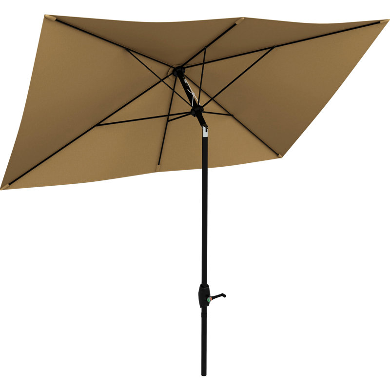Parasol de patio rectangulaire 6,5 pi x 10 pi, housse de table d'extérieur avec inclinaison flexible, manivelle, café, 50 abris