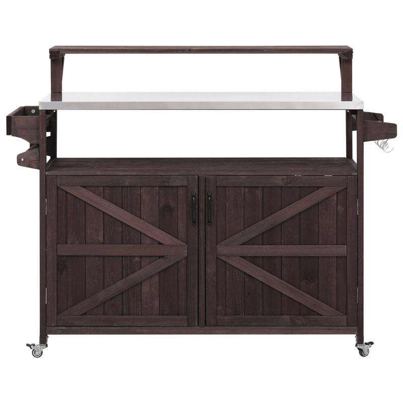 Kitchen Island with Raised Shelf, Brown