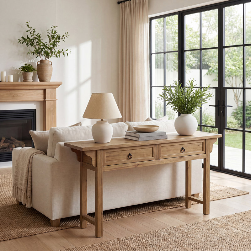 Console de 63 po de long avec 2 tiroirs de rangement, canapé de style campagnard pour couloir, vestibule, salon