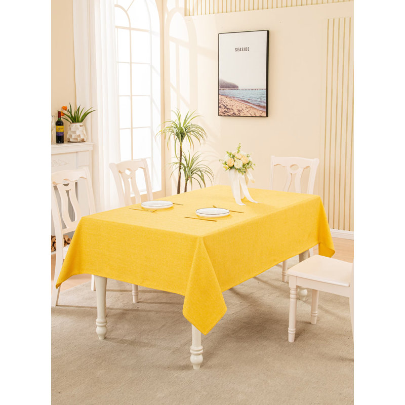 Gimena Fall Rectangle Stain Resistant Tablecloth, 85" L x 57" W, Light Yellow