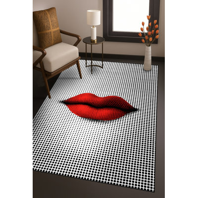 Tapis bleu tissé lavable rétro Mosso
