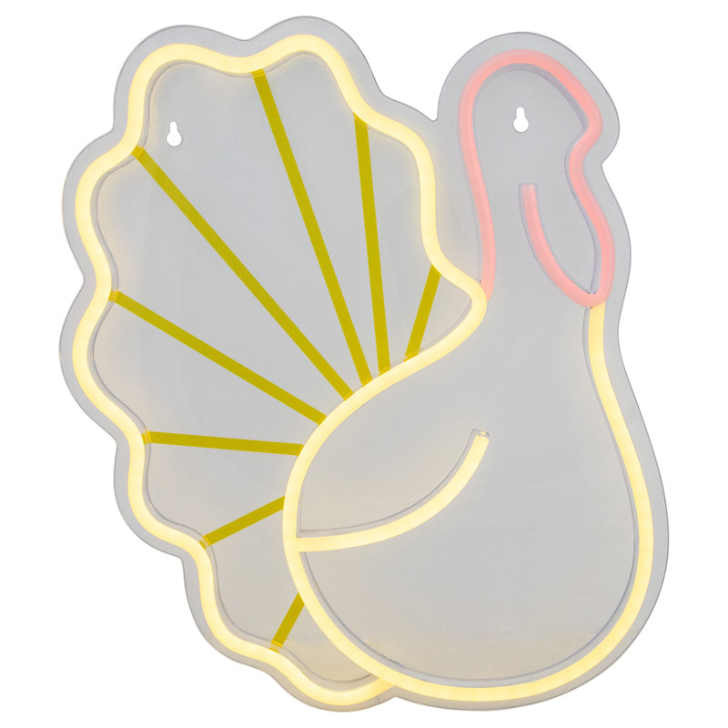 15" Yellow and Red LED Lighted Neon Style Turkey Silhouette