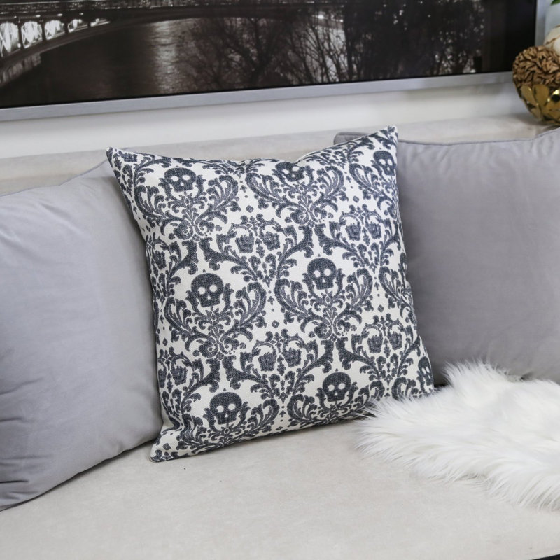 Baroque Skull Throw Pillow – Black & White Day Of The Dead Accent Cushion