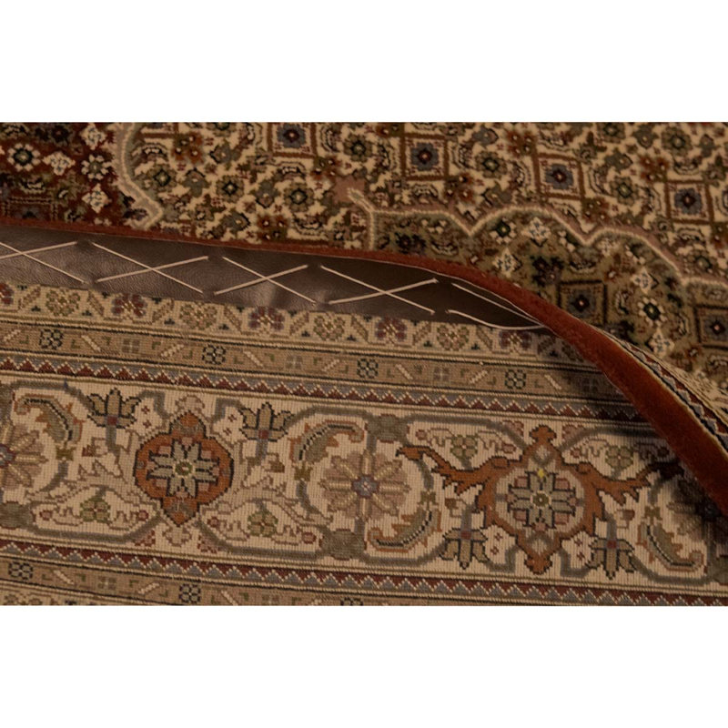 Tapis brun / beige noué à la main de conception unique 6 pi x 9 pi