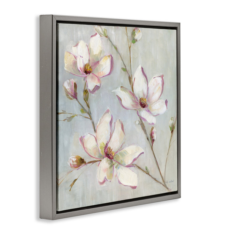 Art mural traditionnel sur toile flottante, "Traditional Apple Blossoms" par Sally Swatland, Cadre flottant gris lustré