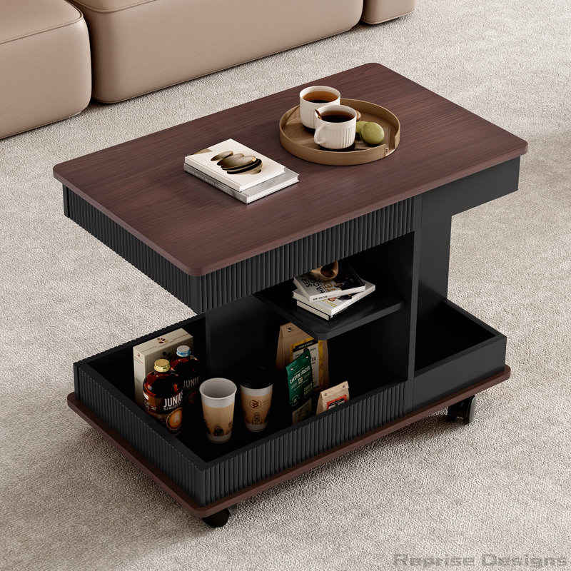 Table de bout moderne rotative à 360 ° avec roulettes et plateau relevable pour une utilisation flexible, Noir