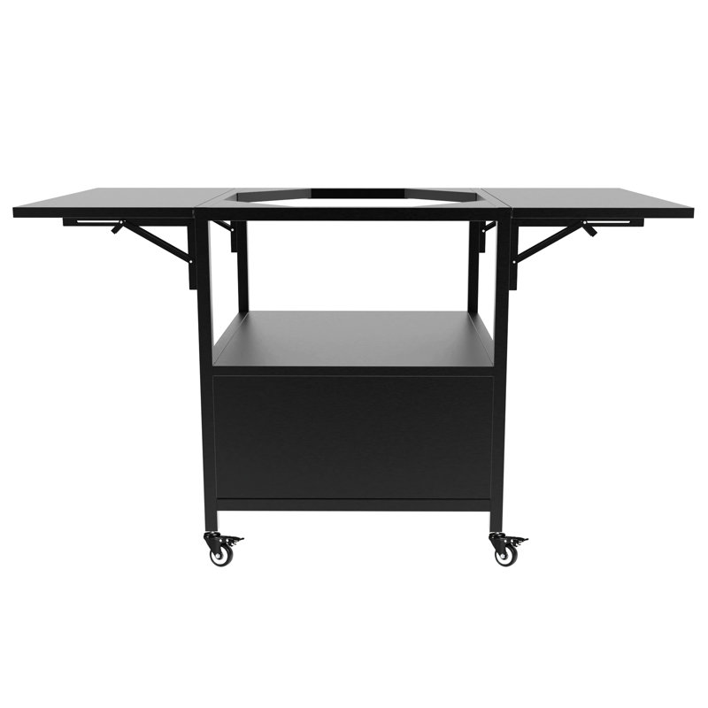 Table de barbecue extérieure pour Big Egg - Type de cuisson, structure métallique avec deux surfaces pliables, peut accueillir des grilles jusqu'à 53 cm (21 pouces), construction en fer, grand espace de rangement pour les ustensiles, installation simple, mobile et